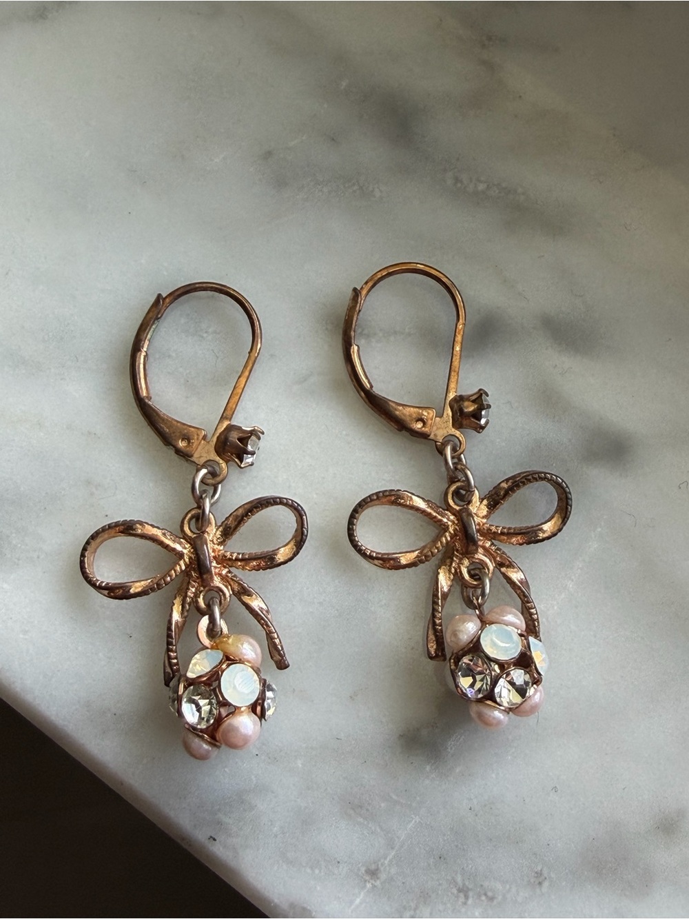 Vintage Betsey Johnson Rose Gold Bow with Bling Ball